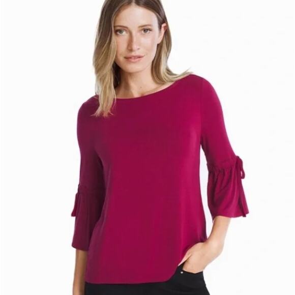 White House Black Market Tops - WHBM pink berry bell tie-sleeve blouse size S